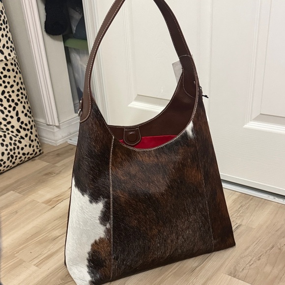 Elegant Brown and White Shoulder Bag. Made in Italy real leather - Picture 3 of 5